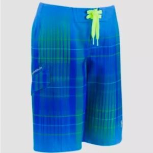 Under Armour Blue Plaid Fader Swim Trunk Shorts Boardshorts Loose Fit Youth Boy